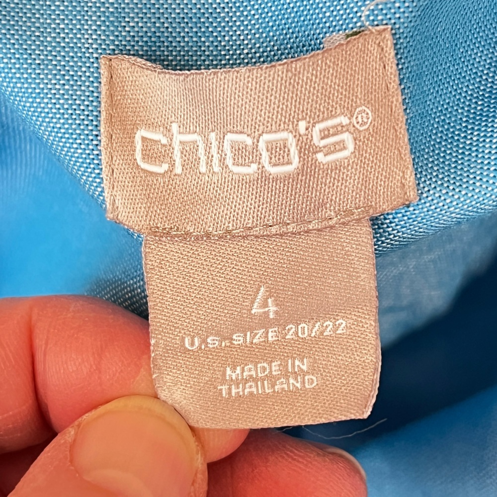 Chico's No Iron Cotton Twill Button-Up Shirt 3/4 Sleeve Collared Blue Sz 4 / 20 - Picture 8 of 10